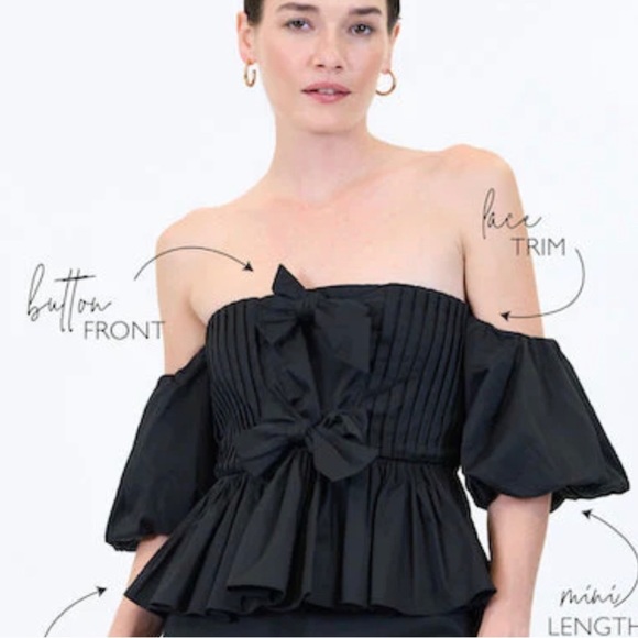 NWT Hunter Bell Anthropologie Rhea Top Off Shoulder Ribbon Pleated Black 6 - Picture 5 of 14